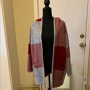 NVLT Red and Gray Hooded Cardigan